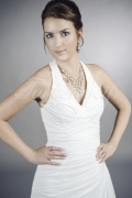 Wedding dress TW0049B - Wedding dress TW0049B modest A-line chiffon pleats short train neckholder halterneck 2