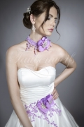 Wedding dress TW0065B - Wedding dress TW0065B strapless purple flowers lace satin train 2