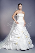 Wedding dress TW0087B - Wedding dress TW0087B satin princess draped flowers pearls long bodice train 1