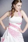 Wedding dress TW0105B - Wedding dress TW0105B A-line halterneck pink beadings train pink lace-up belt 2