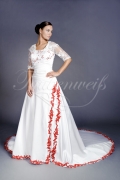 Wedding dress TW0113B - Wedding dress TW0113B A-line satin kace red lace beadings sleeves covered back 1