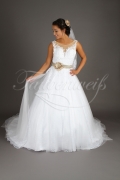 Wedding dress TW0143B - Wedding dress TW0143B brown band deep neckline lace tulle beadings train 2