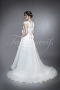 Wedding dress TW0177B - Wedding dress TW0177B front short back long tulle lace sensual feminine delicate pink belt 3