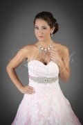 Wedding dress TW0050B - Wedding dress TW0050B pink organza lace A-line sweetheart Rhine stones band 2