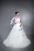 Wedding dress TW0064B - Wedding dress TW0064B high collar purple flowers lace one sleeve taffeta tulle train 1