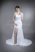 Wedding dress TW0075B - Wedding dress TW0075B mermaid chiffon lace leg slit tattoo back one sleeve train 1