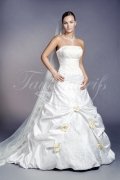 Wedding dress TW0087B - Wedding dress TW0087B satin princess draped flowers pearls long bodice train 1