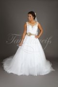 Wedding dress TW0143B - Wedding dress TW0143B brown band deep neckline lace tulle beadings train 1