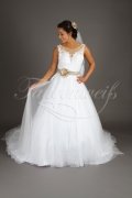 Wedding dress TW0143B - Wedding dress TW0143B brown band deep neckline lace tulle beadings train 2
