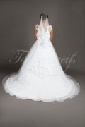 Wedding dress TW0143B - Wedding dress TW0143B brown band deep neckline lace tulle beadings train 4