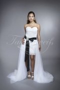 Wedding dress TW0144B - Wedding dress TW0144B short strapless dress detachable long tulle skirt black waist band train 1
