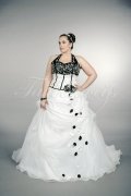 Wedding dress TW0171B - Wedding dress TW0171B plus size black white embroidery beadings neckholder train lace-up 1
