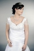 Wedding dress TW0172B - Wedding dress TW0172B plus size A-line satin condensed beadings short sleeves train lace-up 2