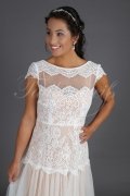 Wedding dress TW0195B - Wedding dress TW0195B Boho ivory nude soft lace stretch blush cap sleeves zipper train 3