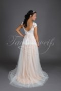 Wedding dress TW0195B - Wedding dress TW0195B Boho ivory nude soft lace stretch blush cap sleeves zipper train 4