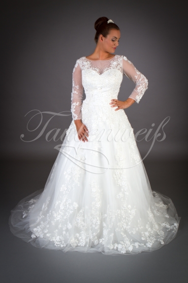 Wedding dress TW0033B - Wedding dress TW0033B tulle lace 3D flowers beadings long sleeves