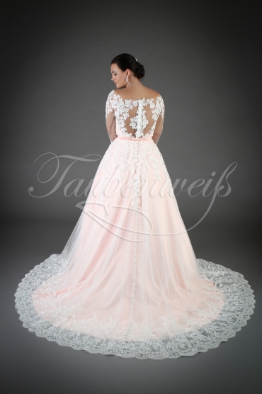 Wedding dress TW0038B - Wedding dress TW0038B pink tattoo lace long sleeves V-neck train buttons 3