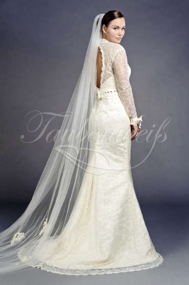 Wedding dress TW0039B - Wedding dress TW0039B mermaid all-over lace high neck long sleeves keyhole back 3