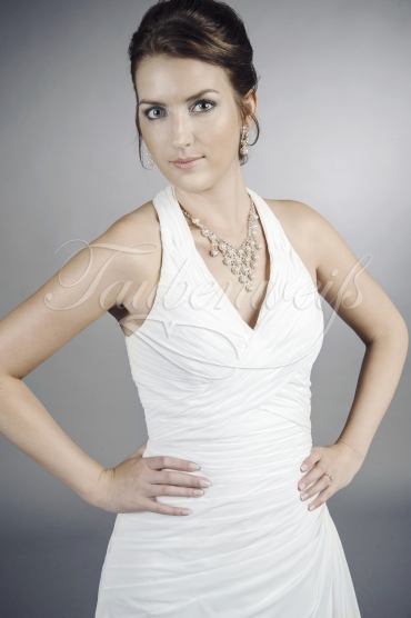 Wedding dress TW0049B - Wedding dress TW0049B modest A-line chiffon pleats short train neckholder halterneck 2