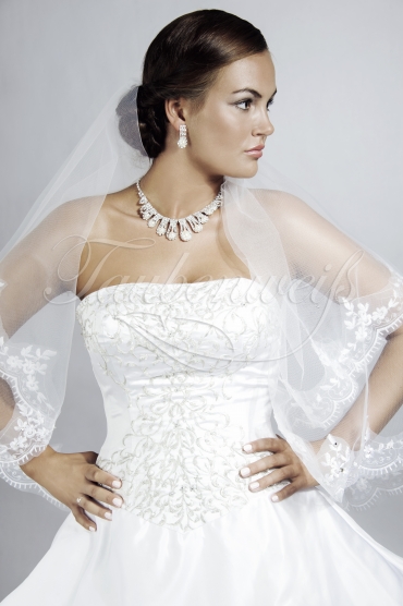 Wedding dress TW0067B - Wedding dress TW0067B pricess satin ruffles embroidery silver no train 2