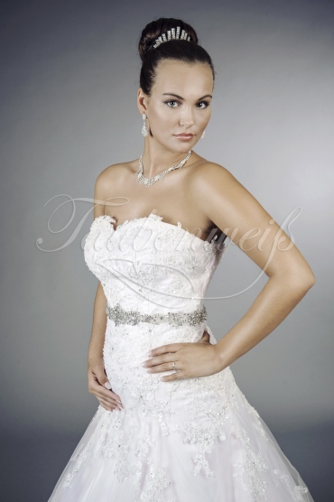 Wedding dress TW0076B - Wedding dress TW0076B A-line pink tulle organza lace beadings crystals beaded waistband train 2