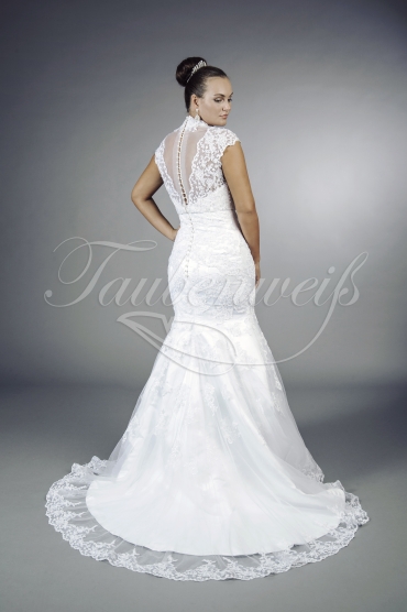 Wedding dress TW0107B - Wedding dress TW0107B mermaid lace tulle with bolero covered back cap sleeves train 3
