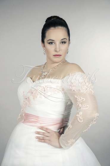 Wedding dress TW0158B - Wedding dress TW0158B tea-length plus size XXL tulle lace pink A-line sleeves 2