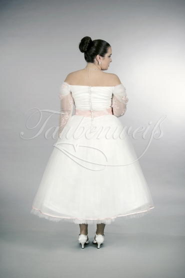 Wedding dress TW0158B - Wedding dress TW0158B tea-length plus size XXL tulle lace pink A-line sleeves 3