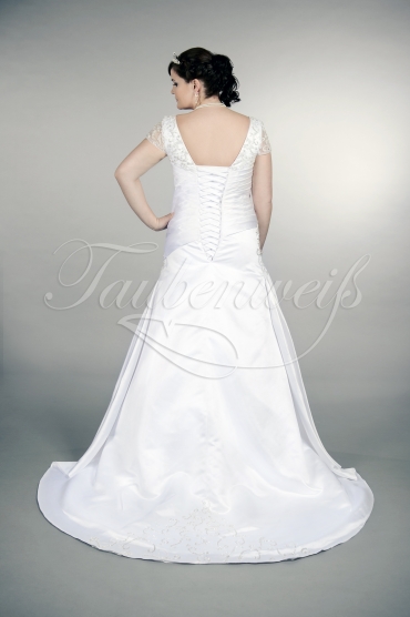 Wedding dress TW0172B - Wedding dress TW0172B plus size A-line satin condensed beadings short sleeves train lace-up 3