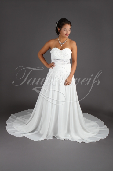 Wedding dress TW0178B - Wedding dress TW0178B modest chiffon silvergrey satin band lace appliques beadings train