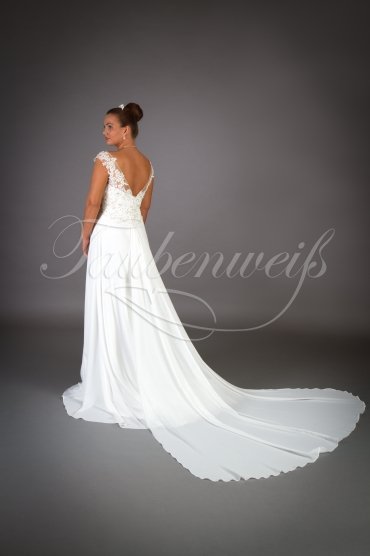 Wedding dress TW0001B - Wedding dress TW0001B v-neck vintage lace beadings chiffon detachable train 3