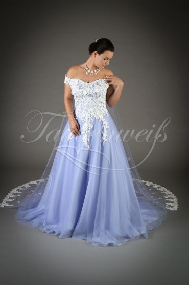 Wedding dress TW0005B - Wedding dress TW0005B blue A-line tulle lace detachable train off-the-shoulder