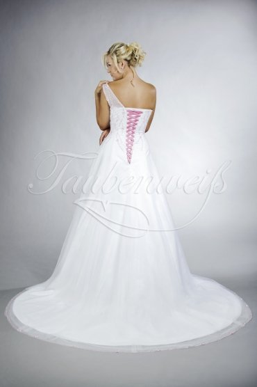Wedding dress TW0030B - Wedding dress TW0030B tulle pink beadings A-line train one holder 3