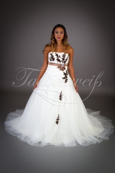 Wedding dress TW0036B - Wedding dress TW0036B A-line tulle brown lace belt beadings train
