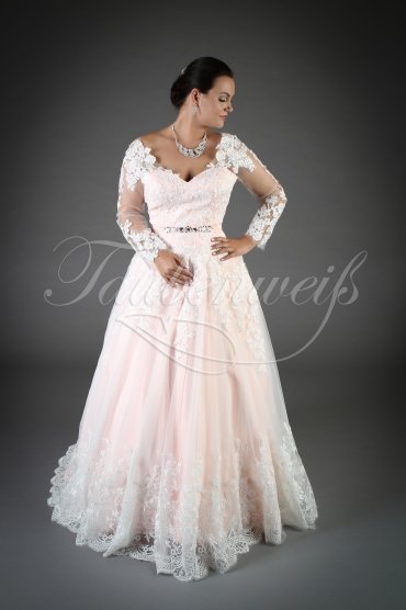 Wedding dress TW0038B - Wedding dress TW0038B pink tattoo lace long sleeves V-neck train buttons