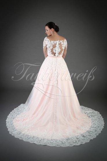 Wedding dress TW0038B - Wedding dress TW0038B pink tattoo lace long sleeves V-neck train buttons 3