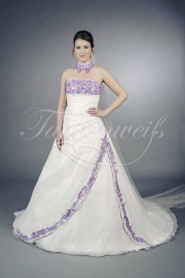 Wedding dress TW0040B - Wedding dress TW0040B A-line purple lace beadings organza pleats train lace-up back