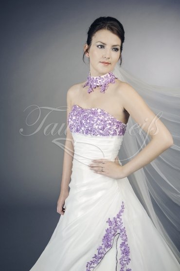 Wedding dress TW0040B - Wedding dress TW0040B A-line purple lace beadings organza pleats train lace-up back 2