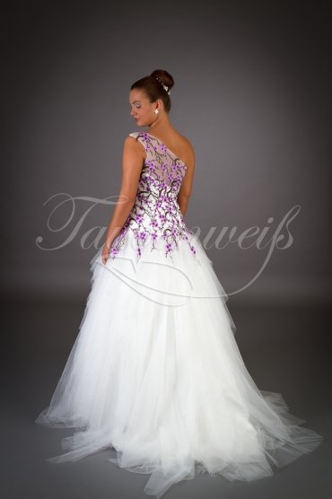 Wedding dress TW0044B - Wedding dress TW0044B purple lace flowers tulle skirt trashy fringe style 3
