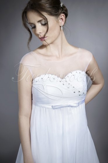 Wedding dress TW0061B - Wedding dress TW0061B pregnant baby bump tulle beadings illusion neck train 2