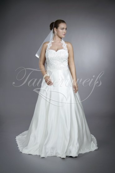 Wedding dress TW0073B - Wedding dress TW0073B satin lace A-line neckholder gown train