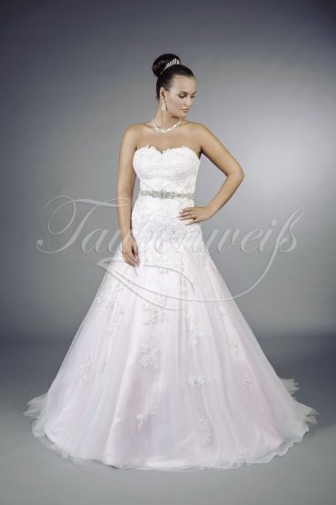 Wedding dress TW0076B - Wedding dress TW0076B A-line pink tulle organza lace beadings crystals beaded waistband train