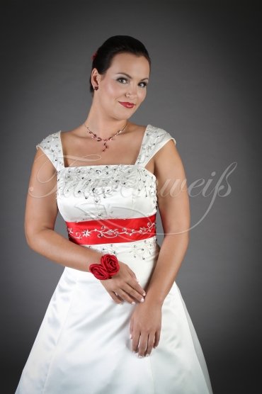 Wedding dress TW0077B - Wedding dress TW0077B red white embroidery beadings fairytale train lace-up 2