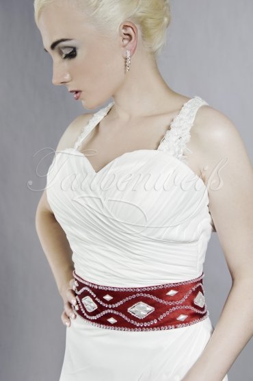 Wedding dress TW0091B - Wedding dress TW0091B chiffon column red belt halterneck train 2