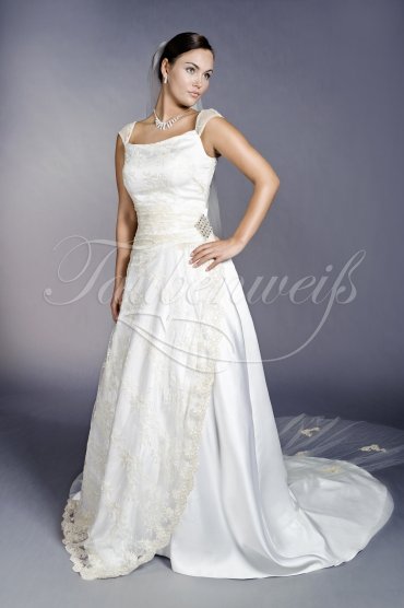 Wedding dress TW0096B - Wedding dress TW0096B satin lace straps A-line double train