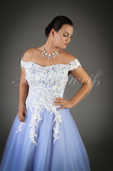 Wedding dress TW0101B - Wedding dress TW0101B blue A-line tulle lace off-the-shoulder train 2