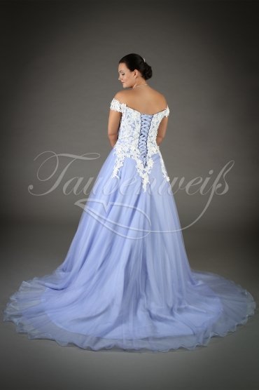 Wedding dress TW0101B - Wedding dress TW0101B blue A-line tulle lace off-the-shoulder train 3