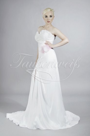 Wedding dress TW0103B - Wedding dress TW0103B taffeta strapless sweetheart beadings 3D flowers sylphlike leg slit train