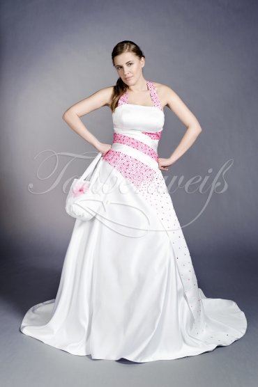 Wedding dress TW0105B - Wedding dress TW0105B A-line halterneck pink beadings train pink lace-up belt