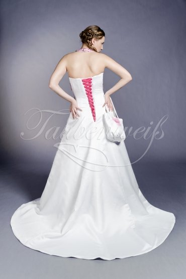 Wedding dress TW0105B - Wedding dress TW0105B A-line halterneck pink beadings train pink lace-up belt 3